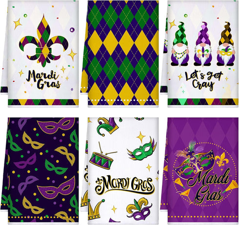 FuWeave 6 Pcs Mardi Gras Kitchen Towels Carnival Mask Farmhouse Hand Dish