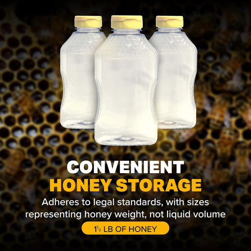 1.5 lb 24-Pack Mann Lake Refillable Hourglass Honey Jars | Plastic Containers with Yellow Flip-Top Lids | Empty Bottles