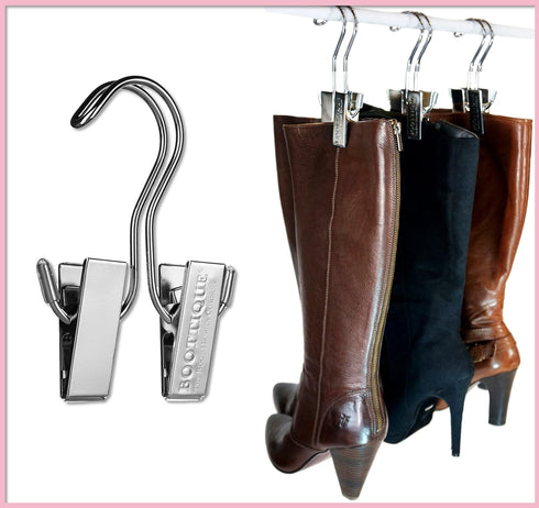 The Boot Hanger - Set of 3 Shoe Storage Space Saver, Boot Holder, Boot Clips (Silver)