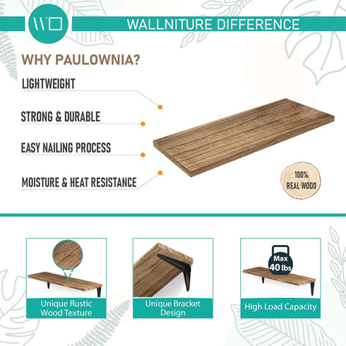 Set 4, 17"x6" Wallniture Arras Floating Shelves for Wall Storage, Wood Wall Shelves for Kitchen Organization