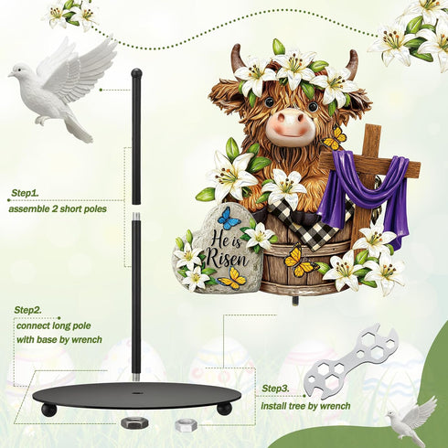 12.6 Inch Countertop Chunful Easter Highland Cow Metal Paper Towel Holder, Tall He is Risen Religious Kitchen Decor