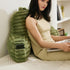 Memfydu Faux Fur Fluffy Sage Reading Pillow with Pockets, Luxury Striped Plush Decorative, Arm Rests and Back Support