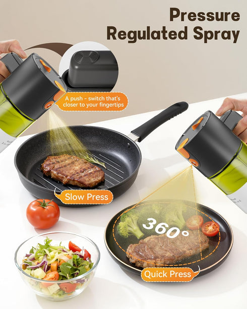 2 1 17oz 8 Stickers(2PCS) OURCABECUE Upgrade in Oil Sprayer for Cooking, Light-Blocking Glass Olive Oil Dispenser