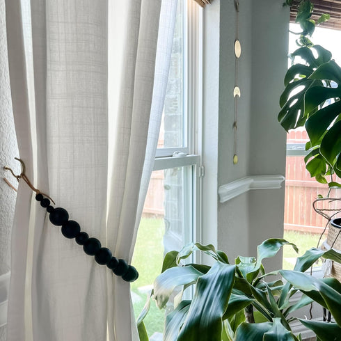 DECOAZUL Black Curtain Tiebacks - Set of 2 Farmhouse Curtain Holdbacks