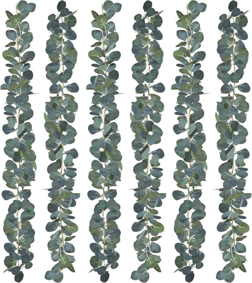 PARTY JOY 6Pcs Faux Silk Eucalyptus Garland, Artificial Vines for Wedding Backdrop Arch Wall Decor