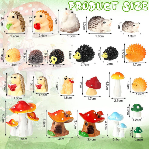 Woanger 30 Pcs Fairy Outdoor Garden Accessories, Resin Mini Hedgehog Mushroom Figurines for Terrarium Decor