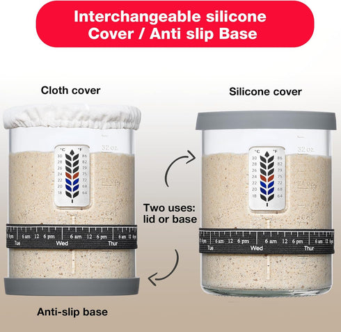 2 Pack 40oz Premium Pro Sourdough Starter Jar Kit - Large Wide Mouth Sourdough Bread Jar with Marked Feeding Band