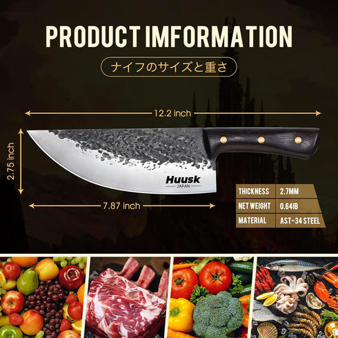 Huusk Butcher Knife, Hand Forged Meat Cleaver Knife, Japanese High Carbon Steel for Outdoor Cooking, Great Christmas