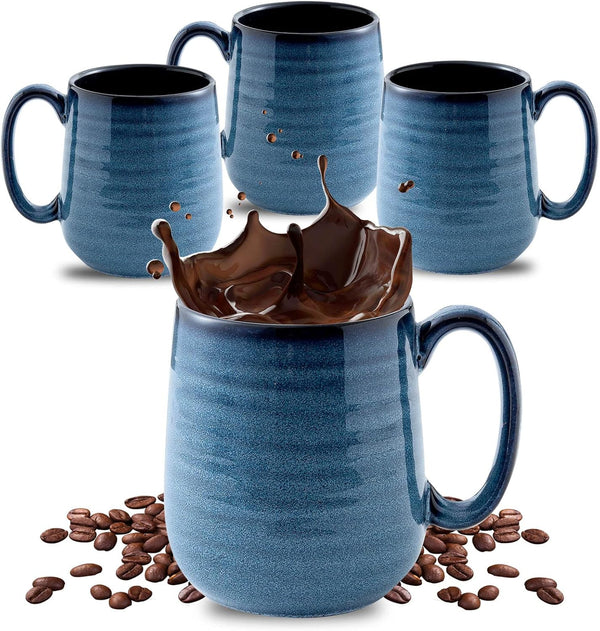 HASENSE Coffee Mugs Set of 4, 15 Ounce Porcelain Mug Set with
