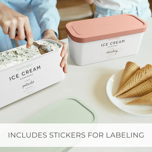 Set 2 2 Frozen ZICOTO of Reusable Ice Cream Tub Containers Quart Each - Perfect for Homemade Sorbet, Yogurt Or Gelato