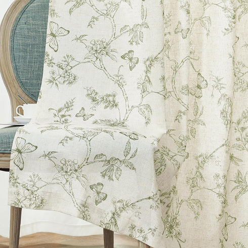 84 Inch 2 Lazzzy Charlotte Green Floral Curtains Length Linen Farmhouse Curtain Back Tab Drapes for Living Room Bedroom