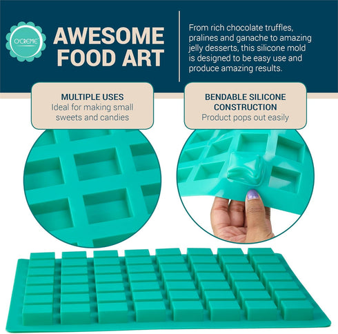 O'Creme Rectangle Caramel Candy Silicone Mold - For Chocolate Truffles, Ganache, Jelly, Candy and Praline