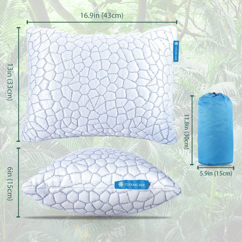 QUTOOL Small Travel Pillows for Sleeping, Cooling Memory Foam Camping Pillow, Portable with Travel Storage Bag