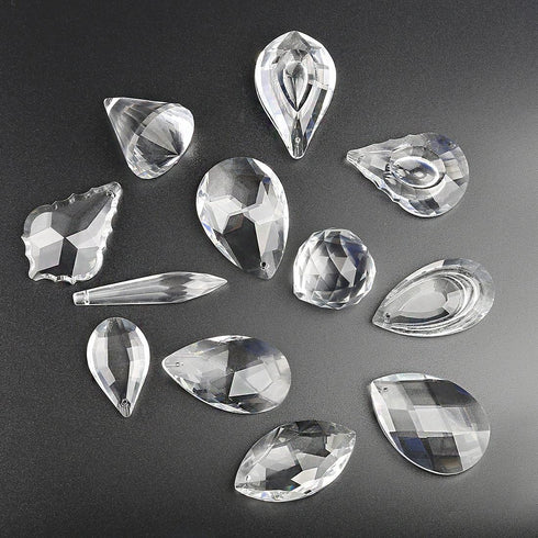 Pack 12 H&D of Clear Crystal Chandelier Lamp Lighting Drops Pendants Balls Prisms Hanging Glass Prisms Parts Suncatcher