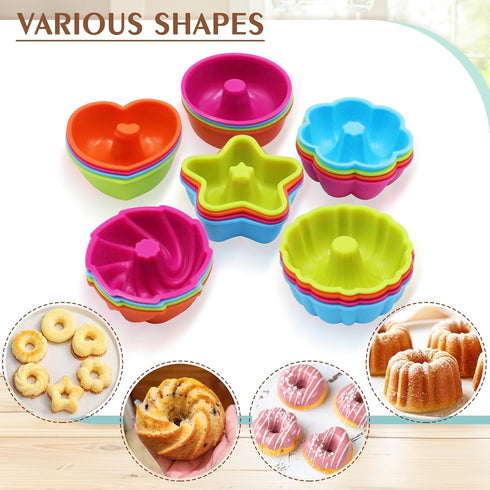 24 Pack Silicone Molds, Nonstick 2 3/4 inches Donut Mold, Baking Cups, Oven Safe