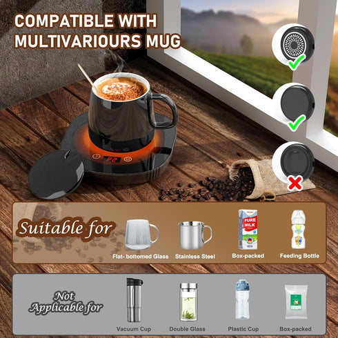 2 Settings 1-12H Coffee Mug Warmer, Cup Warmer for Desk with Auto Shut Off, Temp & Timer, Coffee Heater Smart Electric