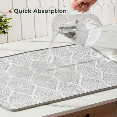 FRESHMINT Dish Drying Mats - 2 Pack 18"x16" Absorbent Reversible Kitchen Countertop Protector