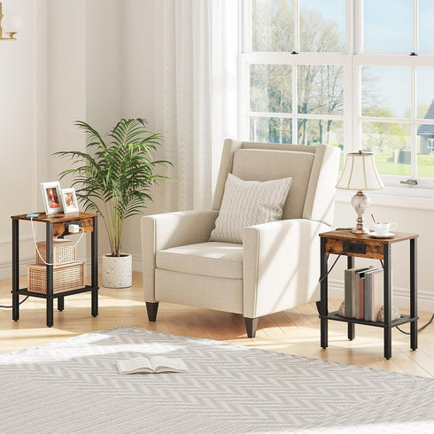 2-Tier BF91UBZ01 HOOBRO Small Side Table with Charging Station, End Table with USB Ports and Outlet, Nightstand