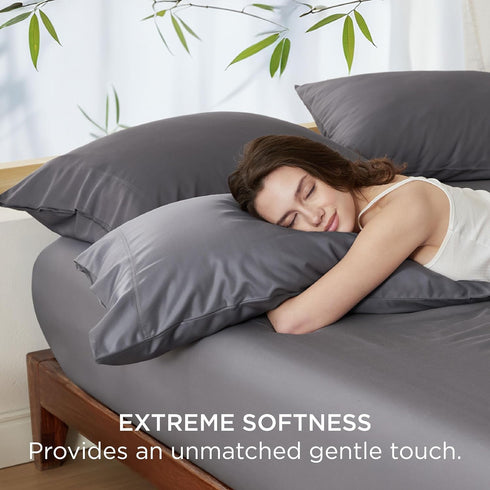 Bedsure Queen Size Cooling Pillow Cases Set of 2, Dark Grey, Rayon Derived from Bamboo, 20x30 Inches, Envelope Closure