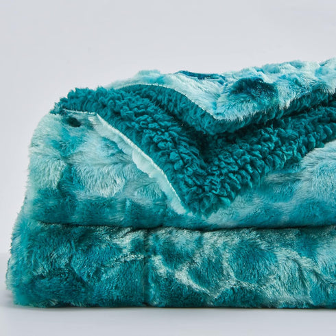 Twin(60"x80")) NEWCOSPLAY Super Soft Faux Fur Blanket Twin Size Tie-dye Light Teal Sherpa Fuzzy Plush Warm Blanket