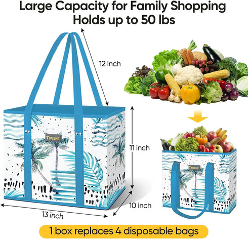 BALEINE 3Pk Reusable Grocery Bags, Foldable Shopping Bags for Groceries with Reinforced Bottom & Handles (Island