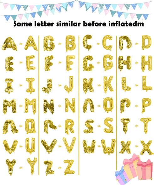 LIOZEOKUN 16 Inch Mylar Foil Alphabet Letter A-Z Balloons Set for Wedding Birthday Party Decoration - 26 Pieces (Gold)