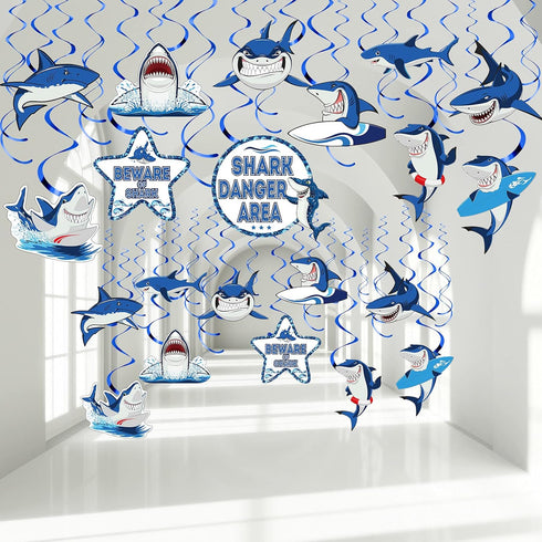 Censen 30 Pieces Shark Hanging Swirls Decorations, Shark Party Supplies for Sea Theme Baby Shower & Birthday