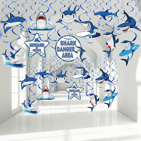 Censen 30 Pieces Shark Hanging Swirls Decorations, Shark Party Supplies for Sea Theme Baby Shower & Birthday