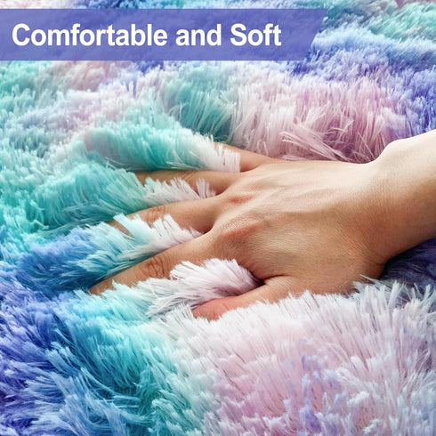3x10 Purple Rainbow Rug for Girls Bedroom Bedside Runner Ft, Soft Fluffy Rugs for Kids Room Shag Carpet for Living Room