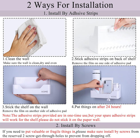 Bedside Shelf, Small Plastic Wall Mounted Adhesive Storage Caddy for Cell Phone, Glasses, Remote Control, Earphone