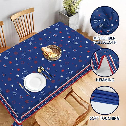 KORVITA 60x84 Inch Patriotic Rectangle Tablecloth Memorial Day Independence Day American Flag Washable Microfiber