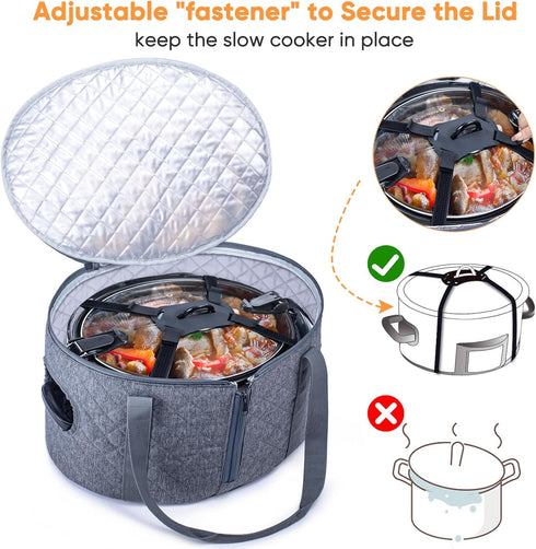 BAGSPRITE Slow Cooker Carrying Case, Compatible with 6-8 Quart Crockpot, Hot Food Tote with Lid Fastener