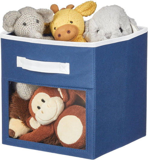 Closet 4 Pack, mDesign Fabric Nursery/Playroom Storage Organizer Bin Box with Front Handle/Window for Cube Furniture