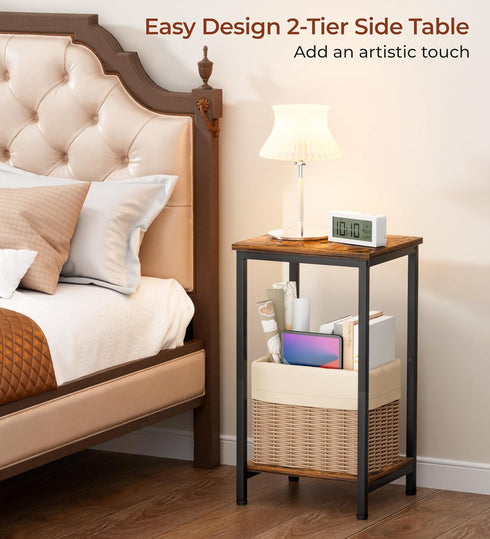 2-Tier KEETDY Small Side Table for Small Space End Tables for Living Room, Storage Shelf Night Stand, Sofa Bedroom
