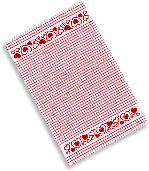 Set 4 Cackleberry Home Bubbly Hearts Windowpane Check Cotton Terrycloth Kitchen Towels