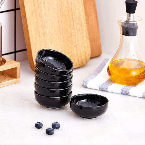 Ceramic Pinch Bowls, 2.5 oz Mini Prep Dip Bowl Set, Small Dipping Salsa Charcuterie Bowls, Set of 6 (Black)