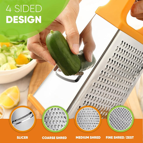 Spring Chef Handheld Stainless Steel XL Parmesan Cheese Grater, 4 Sided Manual Box Grater for Kitchen