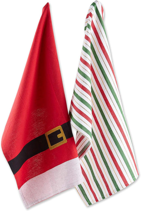 DII Holiday Dish Towels Christmas Kitchen Décor, 18x28, Santa Belt, 2 Piece Set