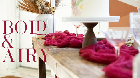 LS Designs Rustic Gauze Cheesecloth Table Runner - 36 x 180 inches (Carmine Red), Open Edge, Non-seared for Weddings
