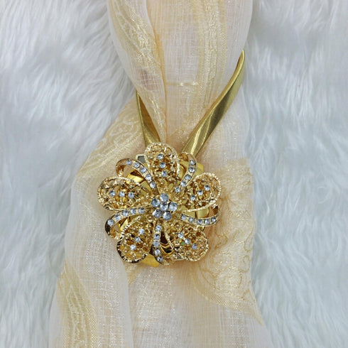 Cosmos Curtain Tieback Flower Clips Buckle Holder with Artificial Crystal and Stretchable Wire Rope (Golden Tone)