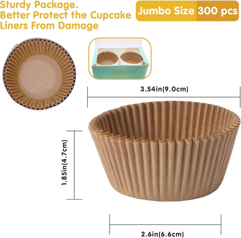 Jumbo Cupcake Liners 300 pcs Natural Muffin Liners No Smell,Food&Grade,Greaseproof Paper Baking Cups, Cupcake Wrappers for Party,Christmas by GoldenBakeryFamily by GoldenBakeryFamily