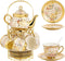 TATSUMI 20 Pieces Porcelain Tea Set With Metal Holder, European Ceramic tea set