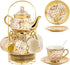 TATSUMI 20 Pieces Porcelain Tea Set With Metal Holder, European Ceramic tea set