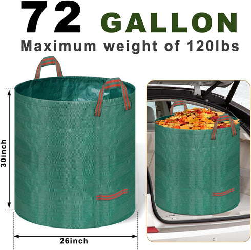 3 Packs 72 Remiawy Reusable Yard Waste Bags, Gallons Lawn and Leaf Garden Bags with Reinforced Carry Handles Heavy Duty
