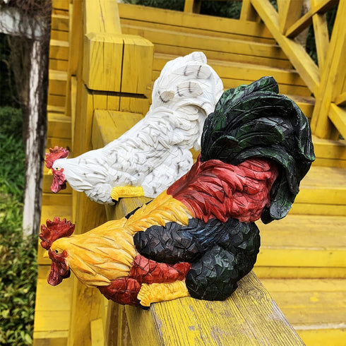 Vibrant Red Rooster Garden Statue - Unique Outdoor Decor