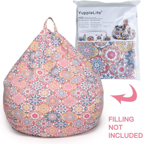 YuppieLife Kids Storage Bean Bag Cover, Toy Organizer with Carrying Handle, Machine Washable, 27" Pink Flowers