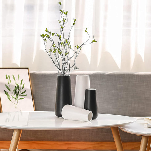 D'vine Dev 8 Inch Ceramic Flower Vase - Matte Finishing, Minimalist Design for Home Décor, White