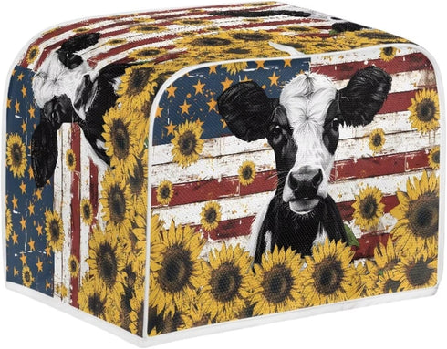 American Flag Toaster Dust Cover, Washable Cow Sunflower 2 Slice Toaster Cover, Decorative Kitchen Appliance Protector