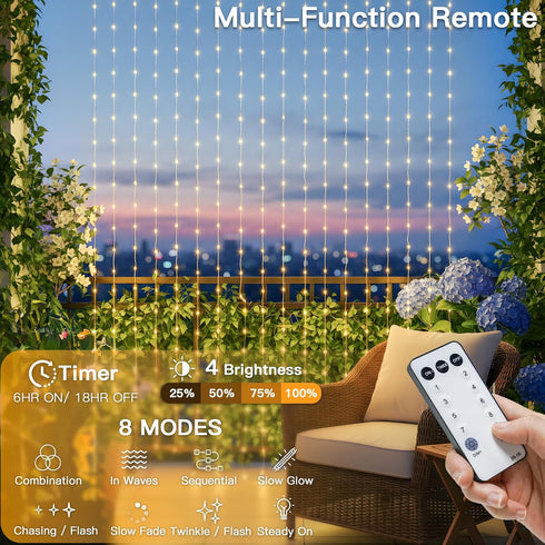 Lights,200 6.5x6.5ft suddus Tangle-Free Curtain LED Hanging Lights with Hooks, Curtain Lights for Bedroom,Christmas