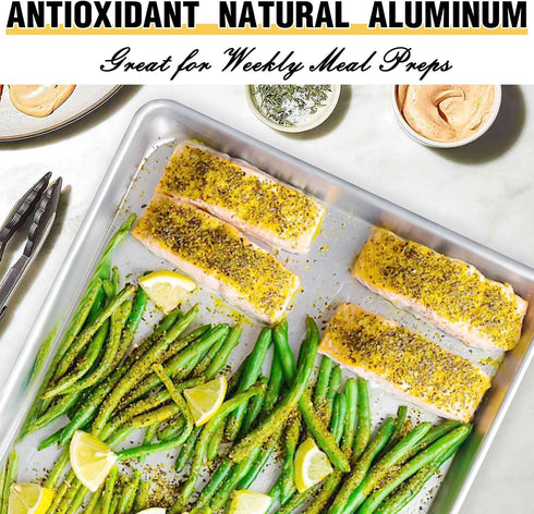 Commercial Quality Baking Sheet Pan Set, Natural Aluminum Cookie Sheet, Nonstick Baker's Half Sheet Pan, 2 Pack 18X13